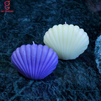 GW Creations HandmadeClose Shell lavender Jasmine Scented Candle Candle(Purple, Multicolor, Pack of 2)