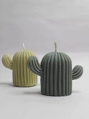 Decorado Soy Wax Cactus Candle, Scented Cactus Candle, Size-W-7cm, H-6.2cm, 50 gm Each Candle(Grey, Pack of 2)