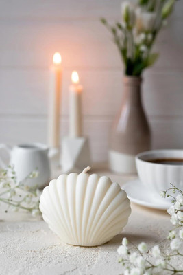 Smart Garden Seashell Shaped Decorative Scented Candle–Ocean-Inspired Handcrafted Wax Candle Candle(White, Pack of 1)