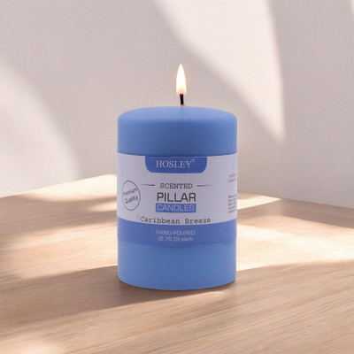 Hosley Caribbean Breeze Fragrance Soy & Paraffin Wax Candles|60 Hours Burn Time|4 Inch Candle(Blue, Pack of 1)