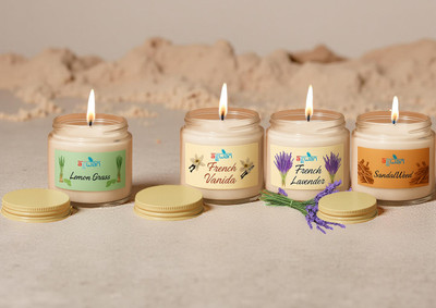 Agwan Set of 4 Organic Soy Wax Candles | Vanilla, Lemongrass, Lavender & Sandalwood Candle(Multicolor, Pack of 4)