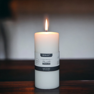 Hosley Unscented Soy & Paraffin Wax Candles Perfect for Home|90 Hours Burn Time|6 Inch Candle(White, Pack of 1)