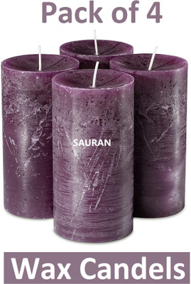 Sauran Pack of 4 Rustic Pillar Candles 5.7W x 20.3H Centimeters WC86.1 Candle(Purple, Pack of 4)