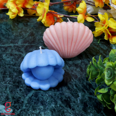 GW Creations Handmade Close & Open Shell Strawberry Lemon Grass Scented candle Candle(Pink, Blue, Pack of 2)
