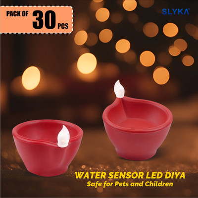 SLYKA Diya with Water Sensor battery Powered For Temple Office/Home Decoration Plastic (Pack of 30) Table Diya Set(Height: 1.6 inch)