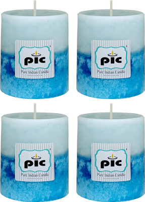 PIC Handpourd Sea Breez Scented Two Tone Mottle Wax Pillar Candle(Blue, Pack of 4)