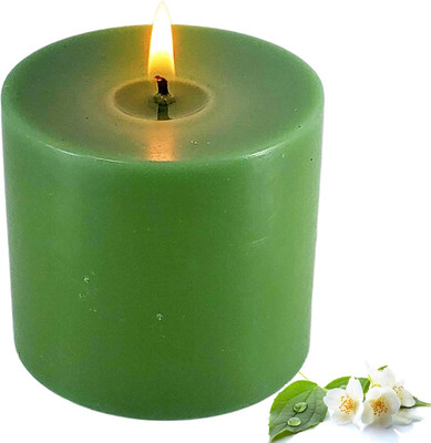 Pure Source India Scented Jasmine 3X3 Inch Pillar Candle(Green, Pack of 1)