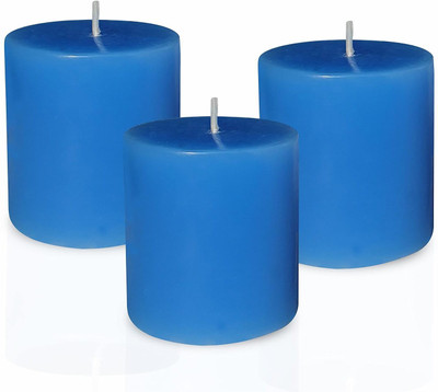Pure Source India Unscented 3X3 Inch Pillar Candle(Blue, Pack of 3)