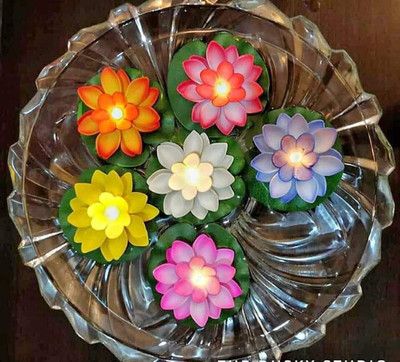 mrquee Maya Flower Shape floting Light LED Candles Diya for Home Decoration Pack 6 Candle(Multicolor, Pack of 6)