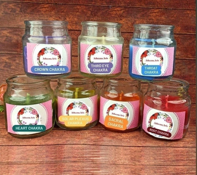 AtheenaAris Reiki Energisd Aroma Jar Candle Crown Brow Throat Heart Solar Sacral Root Chakra Candle(Red, Orange, Yellow, Green, Purple, White, Blue, Pack of 7)