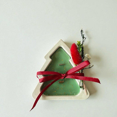 SCENSIA Christmas Tree Shaped Container Candle | Coconut & Soy Wax Scented Candle Candle(Green, Pack of 1)