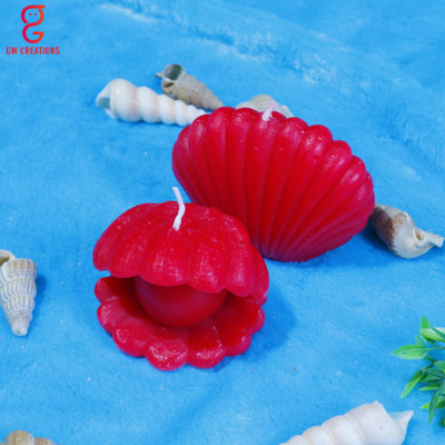 GW Creations Handmade Rose Open Shell , Close Shell Scented Candle Candle(Red, Pack of 2)