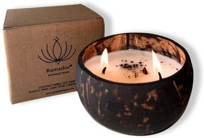 Namaskar Prakasha Hand-Poured Eco-Friendly Coffee Mocha Scented Soy Wax Coconut Shell Candle(Brown, Pack of 1)