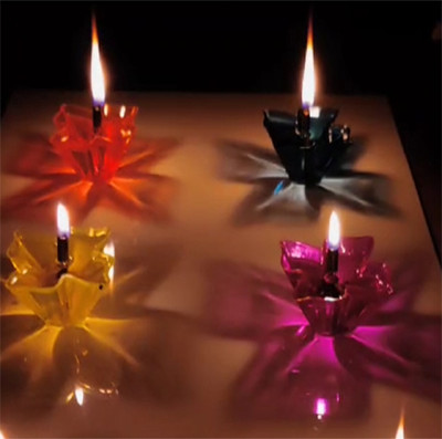 ESP 3D Reflection Designer Reusable Multi Shape Transparent Oil Diya Candle(Multicolor, Pack of 12)