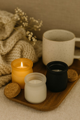 Shoppernation Premium Jar Candles Set of 3 | Scented Wax Candles in Frosted Glass Jars Candle(Multicolor, Pack of 3)