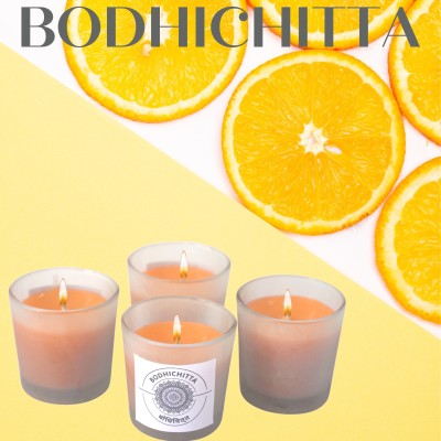 Bodhichitta Orange Scented Aroma Glass Candle For Home Decore (160gm each) Candle(Orange, Pack of 4)