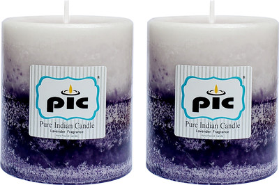 PIC Handpourd Lavender Scented Two Tone Mottle Wax Pillar Candle(Purple, Pack of 2)