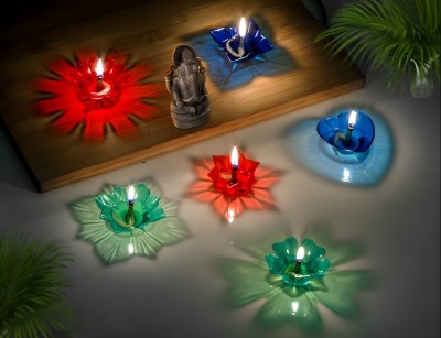 Paperholic Creations 3D Shadow Reflection Floating Tealight Colorful Reflection Decorative Tealight Candle(Multicolor, Pack of 12)