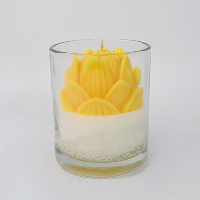 SAIVAR BLOSSOMS Lotus Candle in Glass | Long-Lasting Kesar Fragrance Candle(Yellow, Pack of 2)
