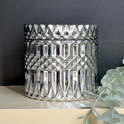 THE ANTIQUES JUNCTION Black pearl candle, ROSE GOLD textured Glass candy jar Candle(Silver, Pack of 1)
