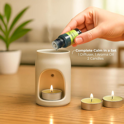 Smart Garden Lemon Oil Burner Gift Set–Diffuser with T-Light Candles & Essential Oil Candle(White, Pack of 1)