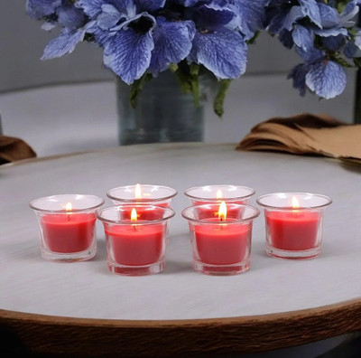 Crown's Queue Tea Light Candles Set, Rose Fragrance Red Candle in Glass Pack of 6 Candle(Red, Pack of 6)