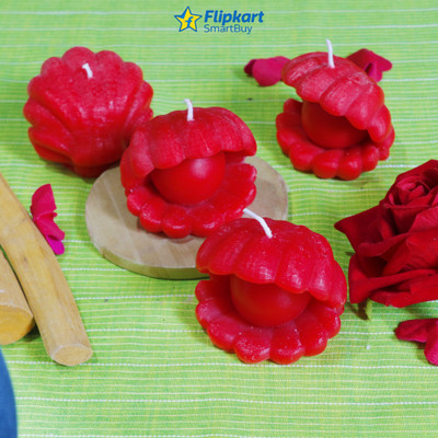Flipkart SmartBuy Handmade Rose Open Shell Scented Candle Candle(Red, Pack of 4)