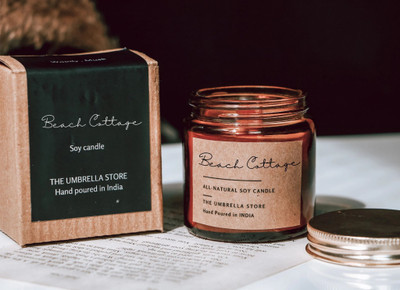 The Umbrella Store Beach cottage scented candle, ocean scented candle - Soy wax scented candle Candle(Brown, Pack of 1)