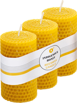 INDIGENOUS HONEY Beeswax Candles Pure Handmade 5 Hours Burn time 1 Wick 3.5 inch (Pack of 3) Candle(Yellow, Pack of 3)
