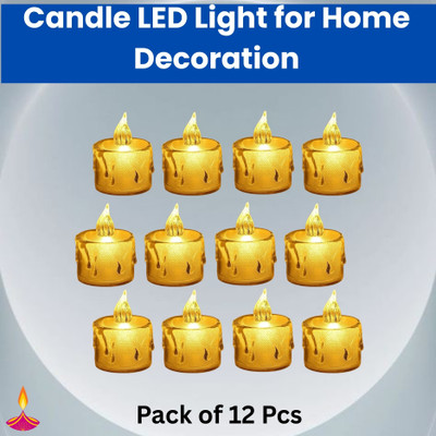 Guggu LED Candle Diya, Electric Flameless Crystal Candle Light For Home DecorationT90 Candle(Yellow, Pack of 12)