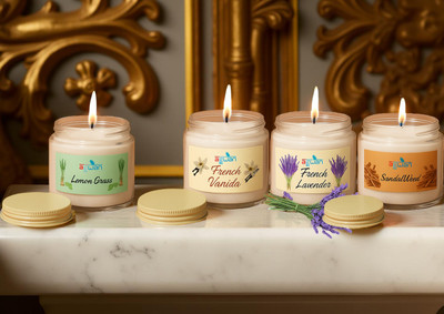 Agwan Organic Soy Wax Aromatherapy Candle Set | 4 Scents Candle(Multicolor, Pack of 4)