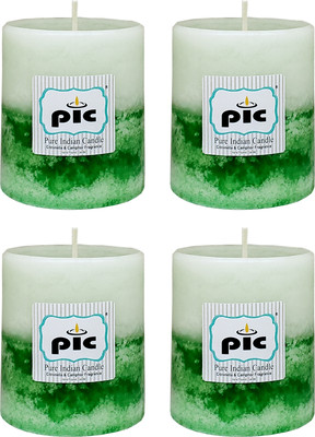 PIC Handpourd Citronella and Camphor Scented Two Tone Mottle Wax Pillar Candle(Green, Pack of 4)