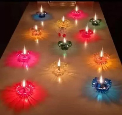 3dseekers Floating Transparent Diwali Diya Set Candle(Multicolor, Pack of 1)
