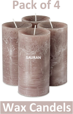 Sauran Pack of 4 Rustic Pillar Candles 5.7W x 20.3H Centimeters WC86.2 Candle(Brown, Pack of 4)