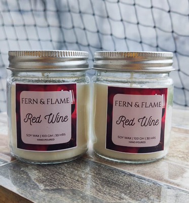 Fern and Flame Aluminium Lid Jar Candle | Soywax Candle |Fragerance Red Wine Candle(White, Pack of 2)