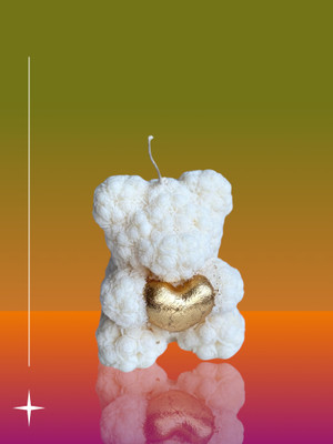 Shri GOLDEN HEART TEDDY CANDEL SOY WAX SCENTED BIRTHDAY GIFT, WEDDING, VELENTINE GIFT Candle(White, Pack of 1)