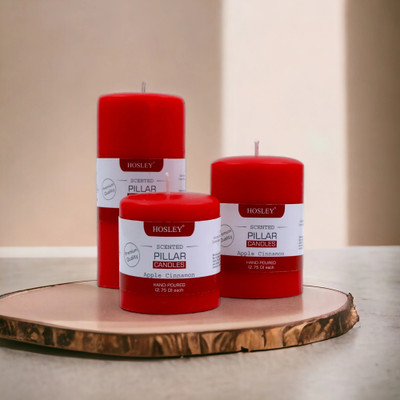Hosley Set 3 Decorative Apple Cinnamon Highly fragranced Pillar Candle Candle(Red, Pack of 3)