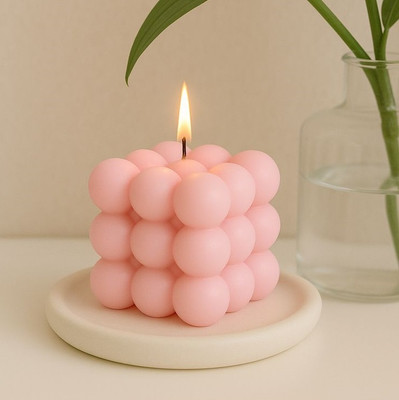 LUSH EMBER Natural Soy Wax Bubble Scented Candle Pack of 1 Gift Set Pink Candle(Pink, Pack of 1)