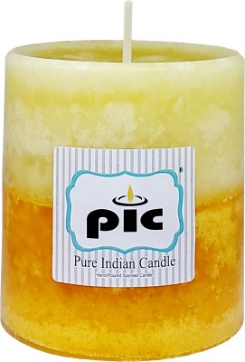 PIC Handpourd Sandalwood Amber Scented Two Tone Mottle Wax Pillar Candle(Yellow, Pack of 1)