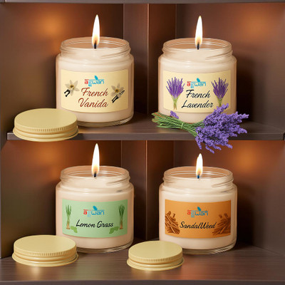 Agwan Premium Scented Soy Wax Candle Gift Set 4 Pack for Home & Spa Ambience Candle(Multicolor, Pack of 4)