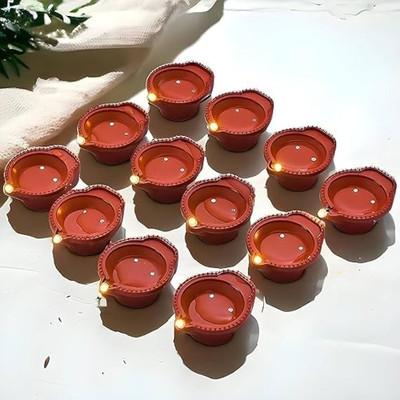 RRCART Flameless Water Sensor LED Diya for Home Decoration Festival LED Plastic Diya Candle(Brown, Pack of 12)