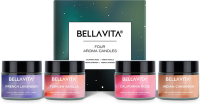 BELLAVITA Aroma Candles Pure Soy Wax 4 X 60g each, Vanilla, Cinnamon, Lavender & Rose, Candle(Multicolor, Pack of 4)