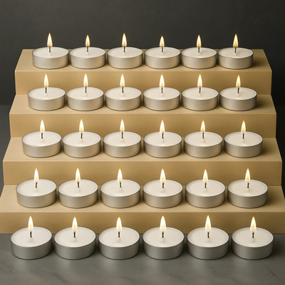 Dolloz Long Burning Tea Light Candles | Tealights Candles Set | Big- 5 Gram Each Candle(White, Pack of 50)