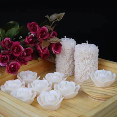 Poorie Rose Pillar & Floating Rose Wax Scented Candle Candle(White, Pack of 10)