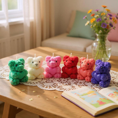 priyanshu gifts Teddy Bear Shaped Scented Candles – Set of 2 (Multicolor) Candle(Multicolor, Pack of 2)