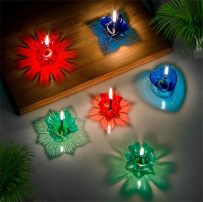 ESP 3D Reflection Designer Reusable Multi Shape Transparent Oil Diya Candle(Multicolor, Pack of 12)