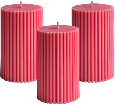 Be Calm - Made by Sapi's Pillar Candle Set of 3 Pcs Ribbed Scented Pillar Candles 2x4, inch Candle(Red, Pack of 3)