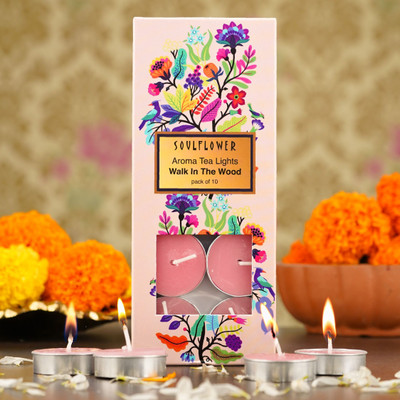 Soulflower Scented Candles T-Light Walk in The Wood Aroma, 90 Mins Burn Time. Pack of 10 Candle(Pink, Pack of 10)