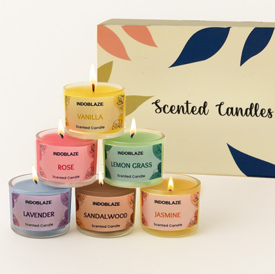 Indoblaze Scented Candles Gift Set of 6, Reusable acrylic jar, perfect aroma candles Candle(Multicolor, Pack of 6)
