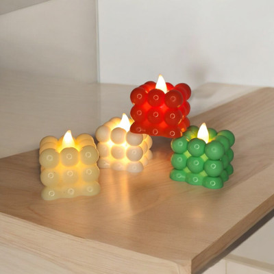 KALACHAND Bubble shape square LED light candle without wax for decorative and Diwali Candle(Green, Red, White, Pack of 4)
